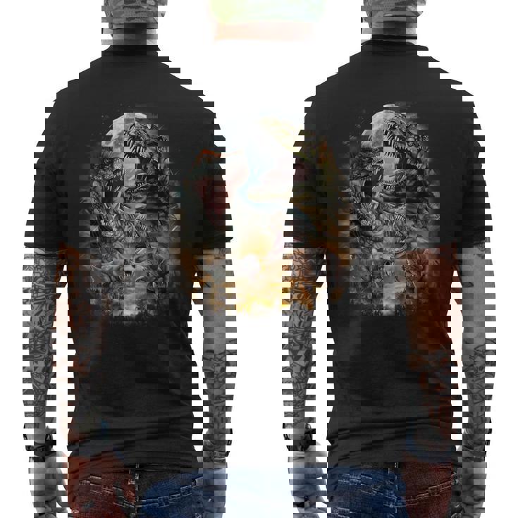 ティラノサウルス レックス 恐竜 先史時代の満月 メンズTシャツ バックプリント