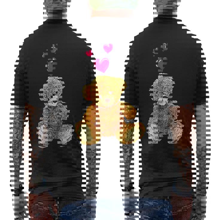 テディベアとハートのかわいいテディベアモチーフ メンズTシャツ バックプリント