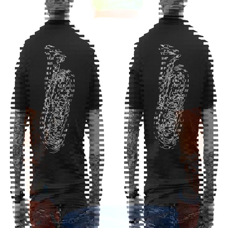 テューバ奏者のためのチューバ楽器スケッチ メンズTシャツ バックプリント