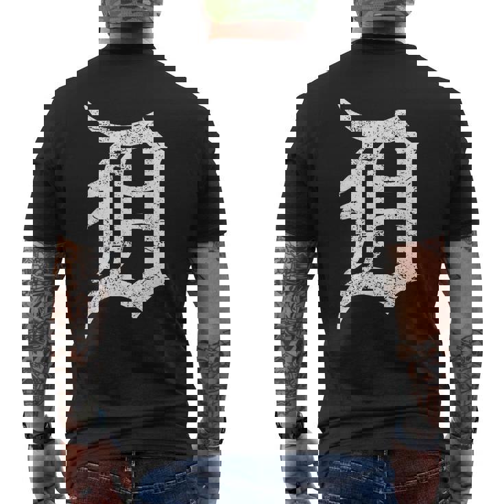 デトロイトグラフィック D ディストレスト グランジ モーターシティ メンズTシャツ バックプリント