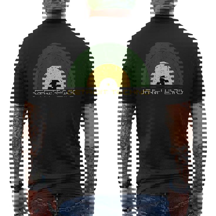 デトロイトテクノレトロルックレコード デトロイトテクノテキスト付き メンズTシャツ バックプリント