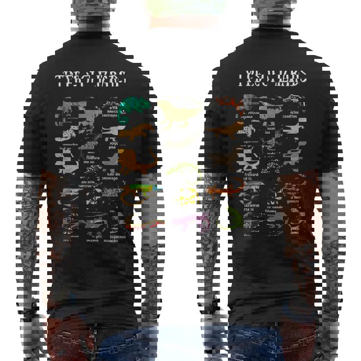 トカゲの種類 爬虫類爬虫類学 男性 子供 トカゲ コラージュ メンズTシャツ バックプリント