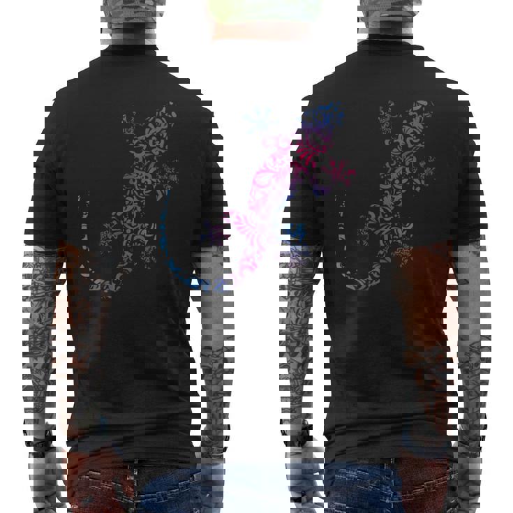 トカゲ爬虫類 マオリ柄 カメレオンヤモリ メンズTシャツ バックプリント