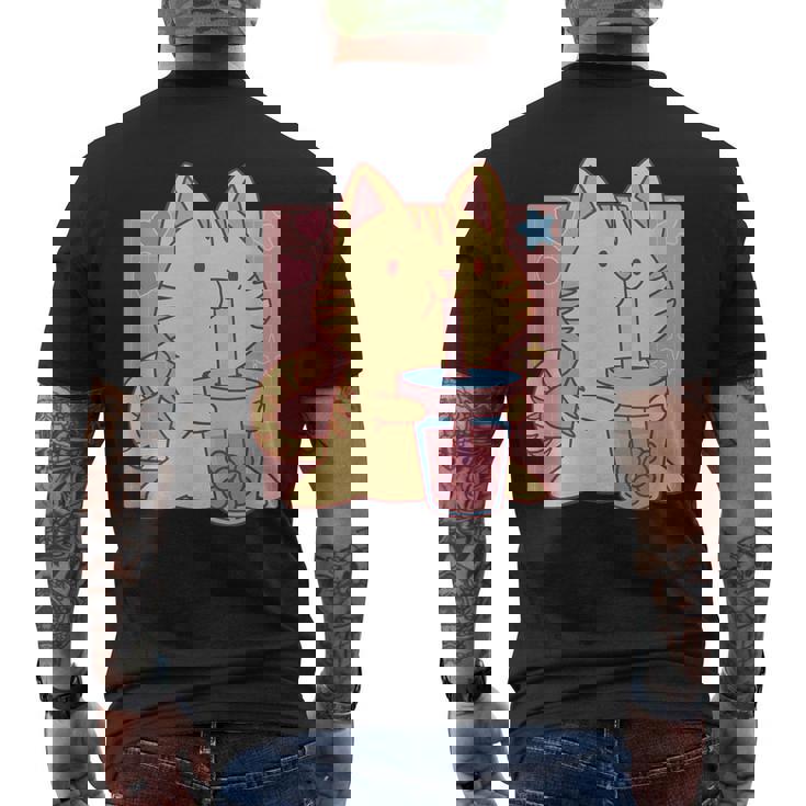 トラ猫とボバ茶のかわいいかわいい猫のグラフィック メンズTシャツ バックプリント