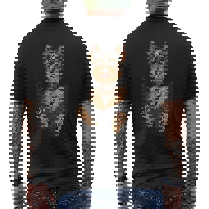 ドッグラバーズギフト ヨークシャーテリア ポケット入り 面白い犬の顔 メンズTシャツ バックプリント