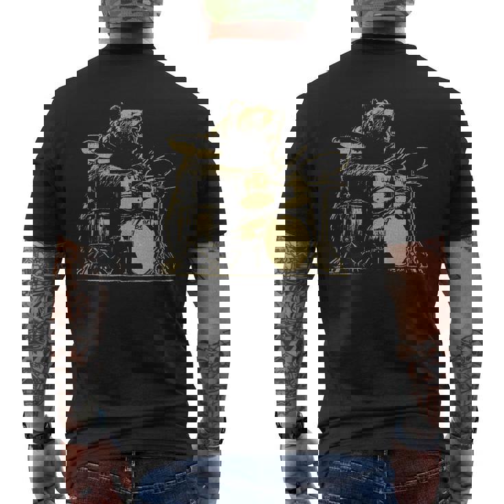 ドラマー ドラム クマ ドラムを演奏するミュージシャン メンズTシャツ バックプリント