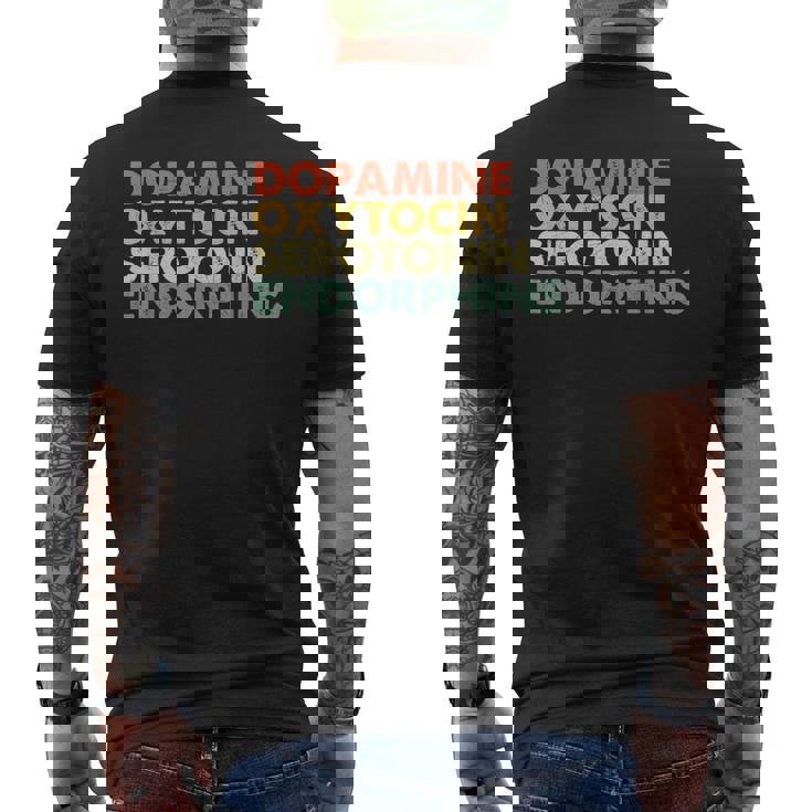 ドーパミン オキシトシン セロトニン エンドルフィン ハッピーホルモン メンズTシャツ バックプリント