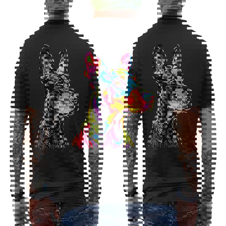 ドーベルマン ドッグ カラフル ポップアート 犬 誇り ドーベルマン メンズTシャツ バックプリント