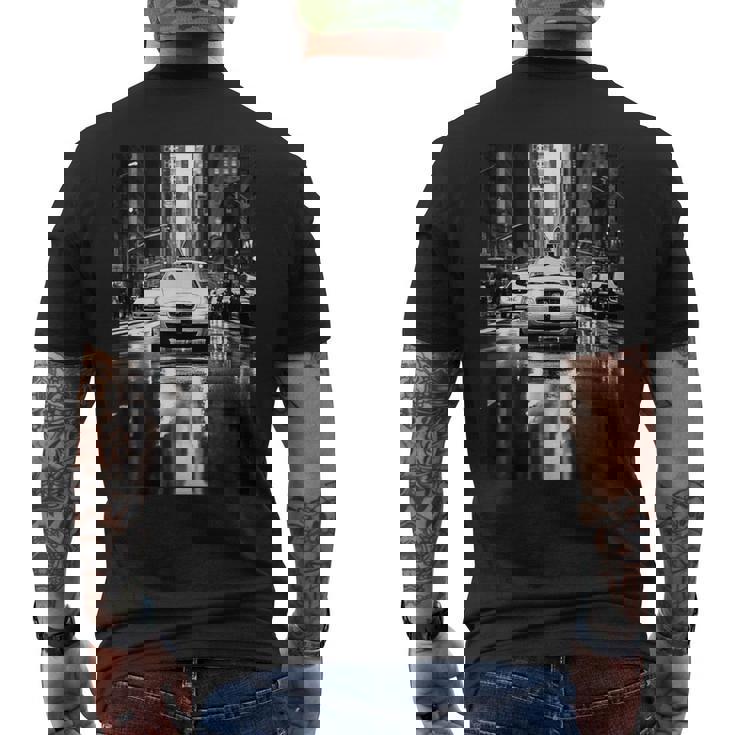 ニューヨークのタクシーのモノクロ写真 写真 メンズTシャツ バックプリント