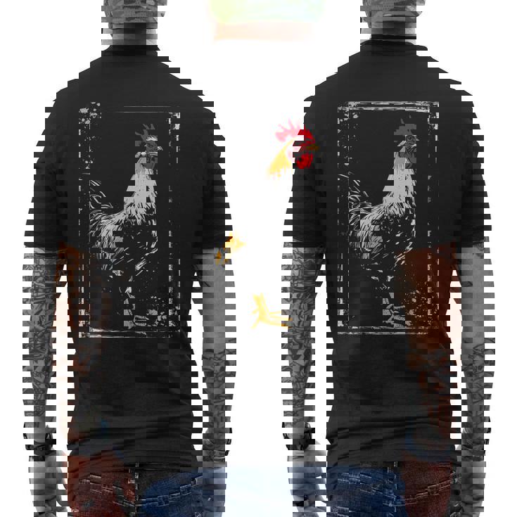 ニワトリ 絵画 描画 動物 アート グラフィック ニワトリ メンズTシャツ バックプリント