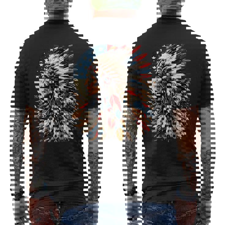 ネイティブアメリカン インディアン チーフ アメリカ国旗 先住民 メンズTシャツ バックプリント