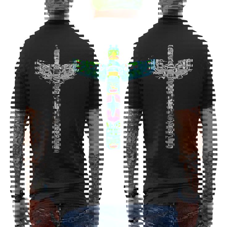 ネイティブアメリカン トーテムポール カラフル サンダーバードデザイン メンズTシャツ バックプリント