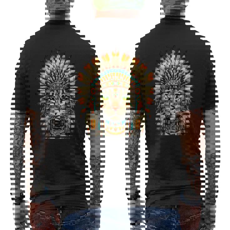 ネイティブインディアン 猫 子猫 ネイティブアメリカン インディアンフェザー メンズTシャツ バックプリント