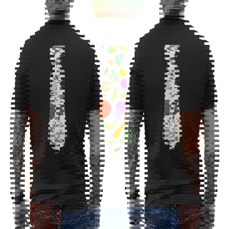 ネギニンジンと豆の柄のベジタブルタイ メンズTシャツ バックプリント