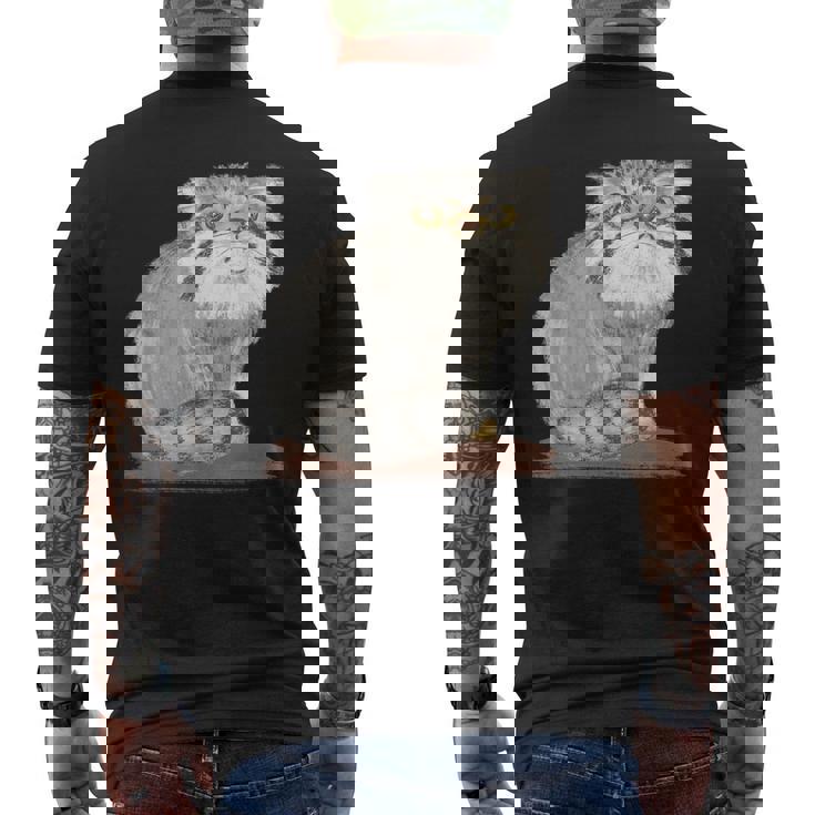 ネコ マヌルネコ 子猫 野生動物 メンズTシャツ バックプリント