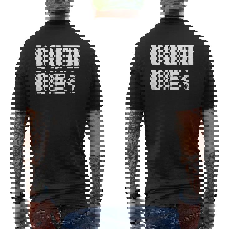 ノーギターノーライフ ギター好き クラシックギター クラシック音楽 アコースティックギター ギター部 ジャズ音楽 ギター メンズTシャツ バックプリント