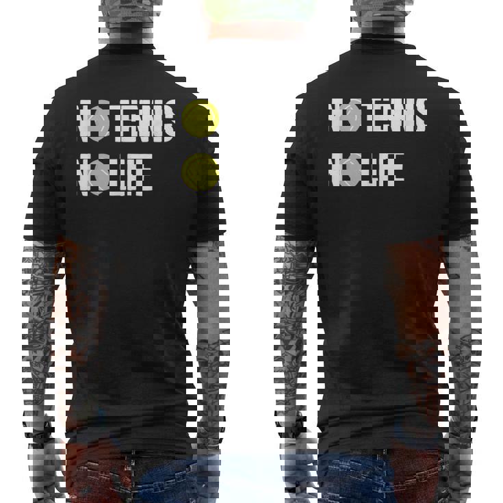 ノーテニスノーライフ テニス好き アウトドア好き ソフトテニス好き クール テニスサークル ソフトテニス メンズTシャツ バックプリント