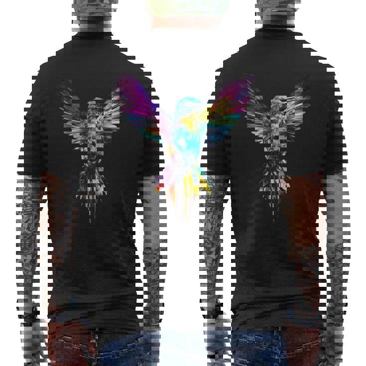 ハチドリ カラフル アート 動物 グラフィック 鳥 ハチドリ メンズTシャツ バックプリント