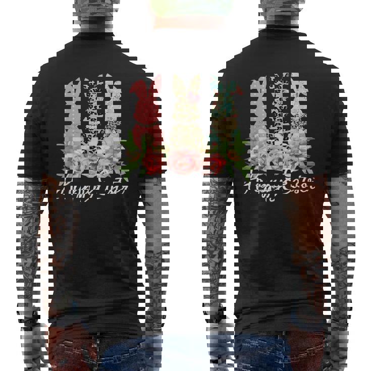 ハッピーイースター 3匹のウサギ 春のハント 卵 おもしろウサギ メンズTシャツ バックプリント