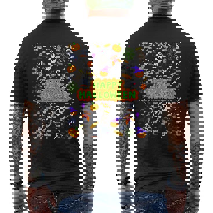 ハッピーハロウィンのレトロな怖いかわいい不気味なギフト メンズTシャツ バックプリント