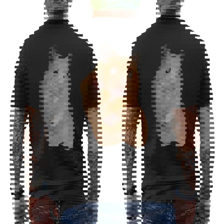 ハムスターミーム ピースサイン付き メンズTシャツ バックプリント