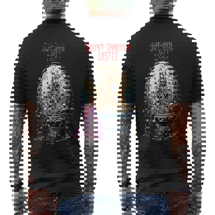 ハロウィン ナイト カウント ドラキュラ城 メンズTシャツ バックプリント