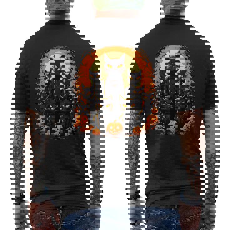 ハロウィン 黒猫 パンプキン 面白い レトロデザイン メンズTシャツ バックプリント