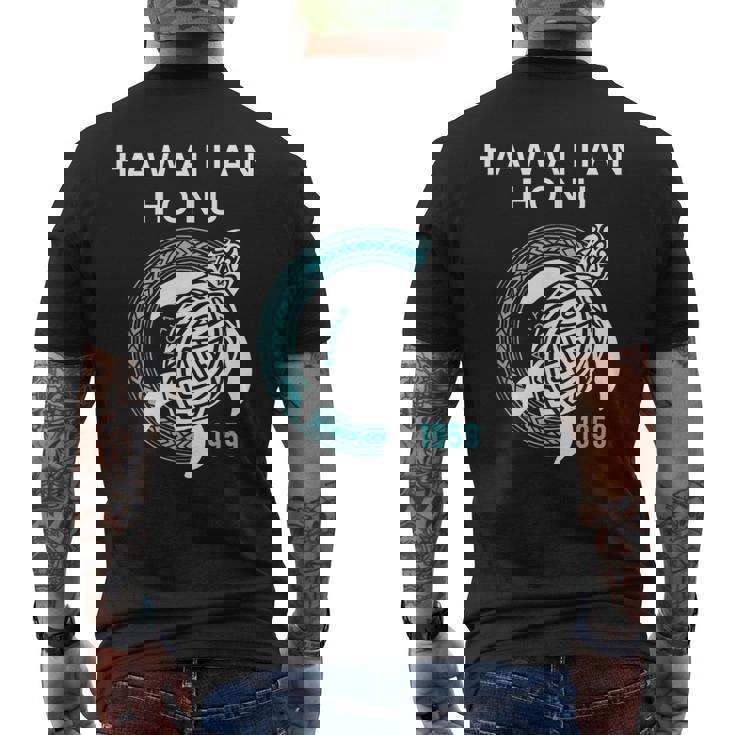 ハワイアン ホヌ ポリネシア トライバル ウミガメ ハワイ エスト 1959 メンズTシャツ バックプリント
