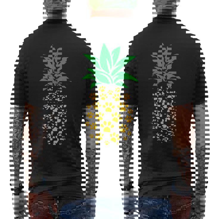 ハワイアンアイランド パイナップル 猫の肉球プリント 猫好きのギフト メンズTシャツ バックプリント