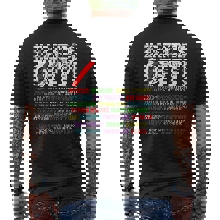 ハンズオフ抗議 社会保障とメディケア抗議 メンズTシャツ バックプリント