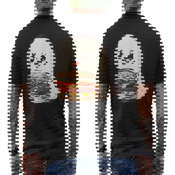 ハンバーガーとかわいいおばけ メンズTシャツ バックプリント