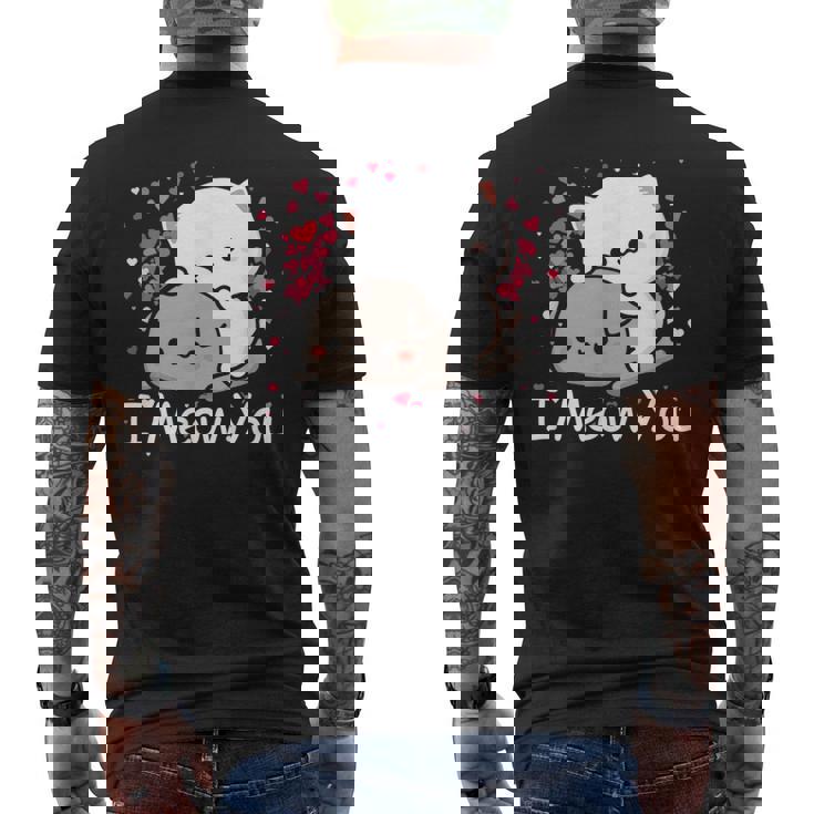 ハート バレンタイン ピーチゴマ 猫 カップル I Meow You メンズTシャツ バックプリント