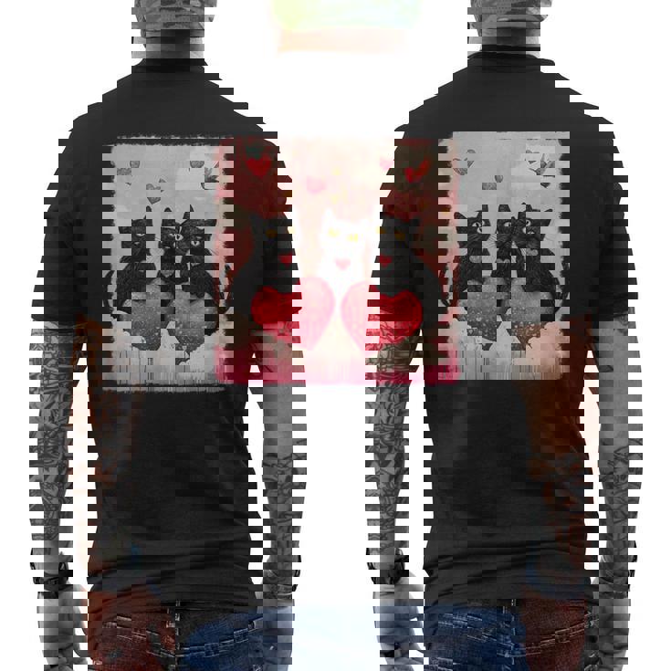 ハートのある黒猫 バレンタインデー アートペインティング メンズTシャツ バックプリント