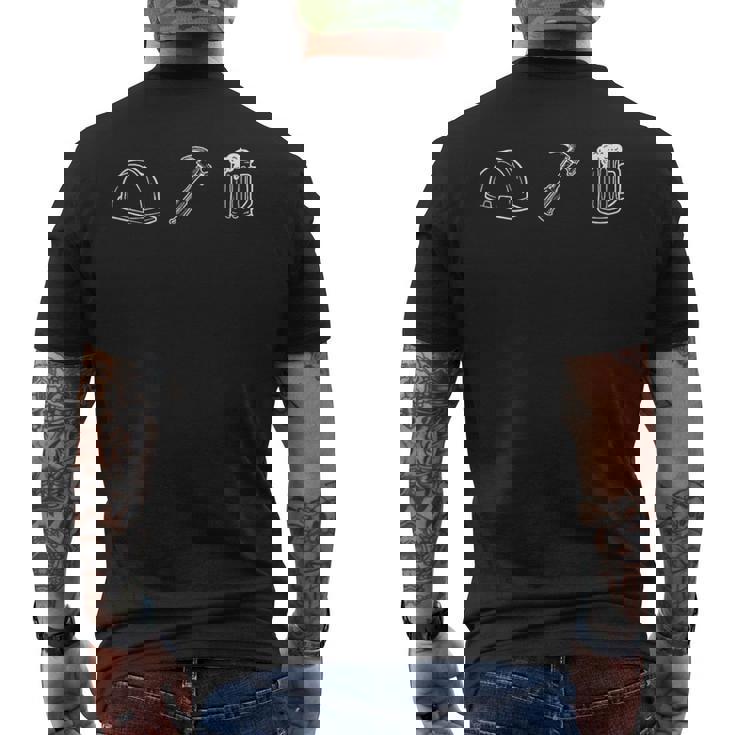 ハードハット ハンマー ビール スケッチ 建設作業員 メンズTシャツ バックプリント