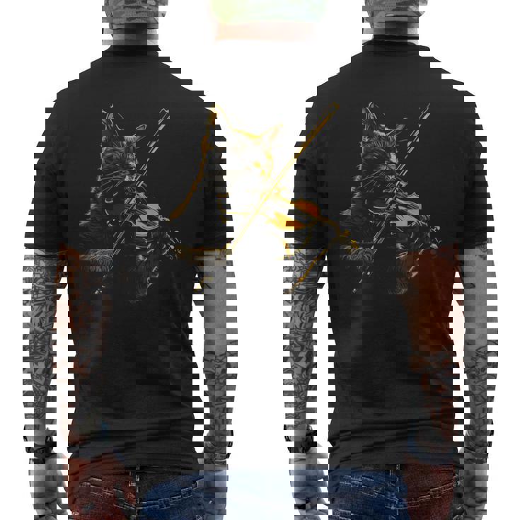 バイオリン 猫 面白い クラシカル 音符 オーケストラ ヴァイオリニスト メンズTシャツ バックプリント