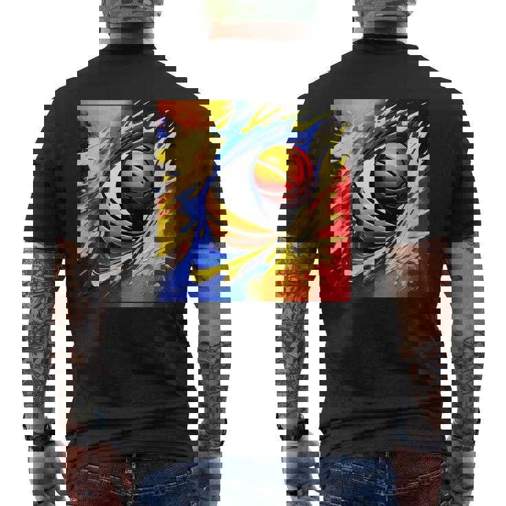 バスケットボール チーム スポーツ カラフル ボール バスケットボール愛好家 メンズTシャツ バックプリント