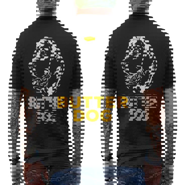 バター犬-彼のバターと一緒に犬面白いミーム メンズTシャツ バックプリント