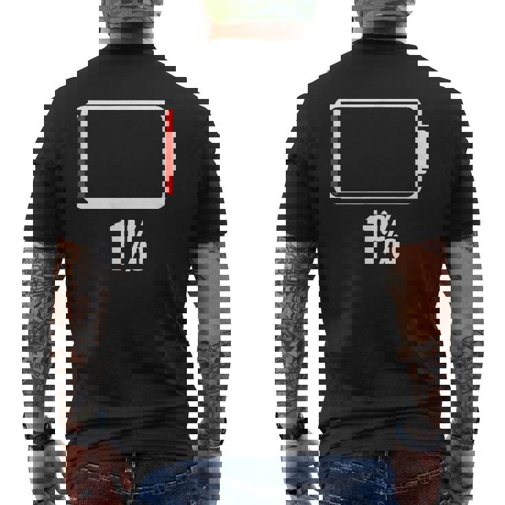 バッテリー 1 残り1 バッテリー切れtシャツ バッテリー残量が少ない メンズTシャツ バックプリント