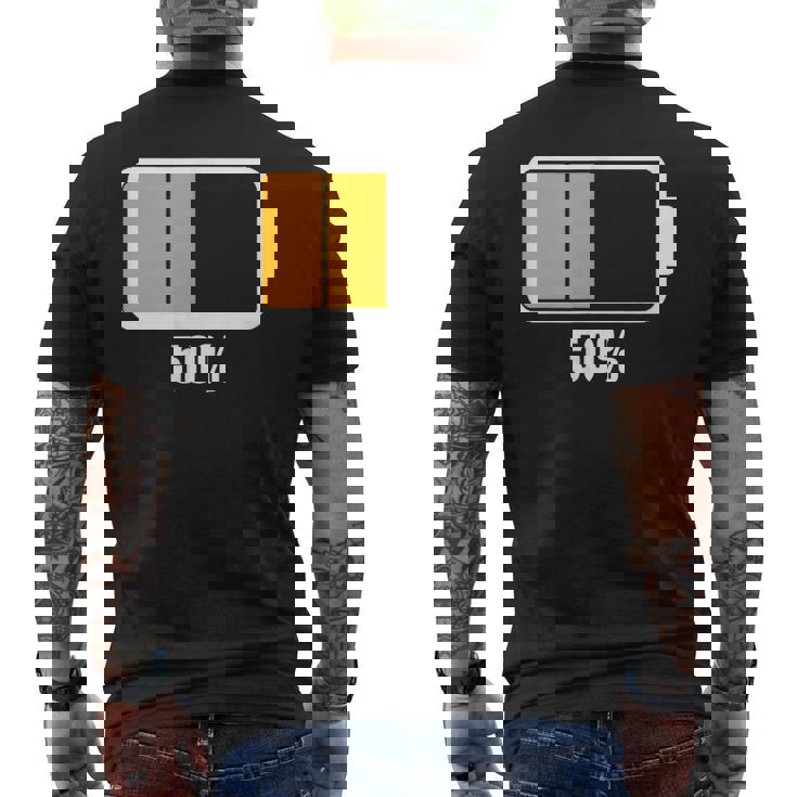 バッテリーハーフ残量50 バッテリーデッドtシャツ バッテリー残量が少ない メンズTシャツ バックプリント