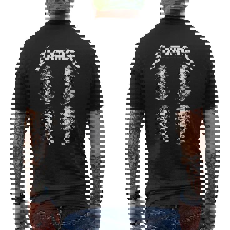 バッハ ベートーヴェン ショパン モーツァルト 面白い クラシック音楽 作曲家 メンズTシャツ バックプリント