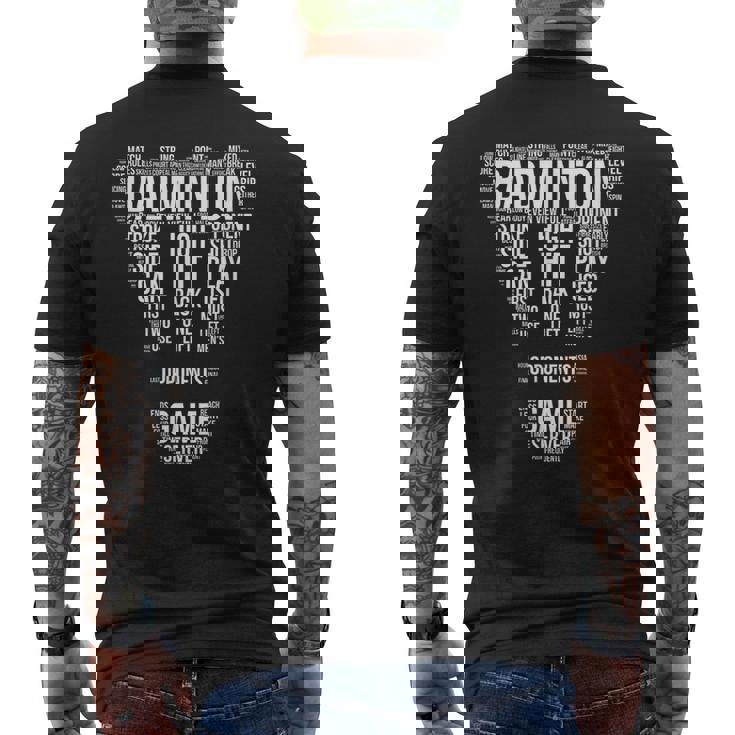 バドミントン用語 ワードクラウド バドミントンギフト バドミントンプレーヤー メンズTシャツ バックプリント