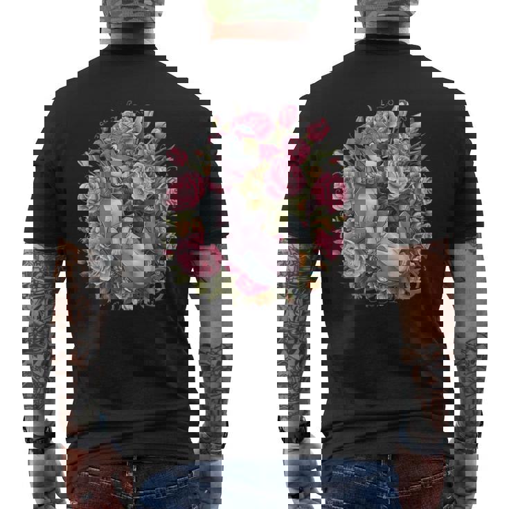 バラとチューリップを持つイタリアン・グレーハウンド犬 メンズTシャツ バックプリント