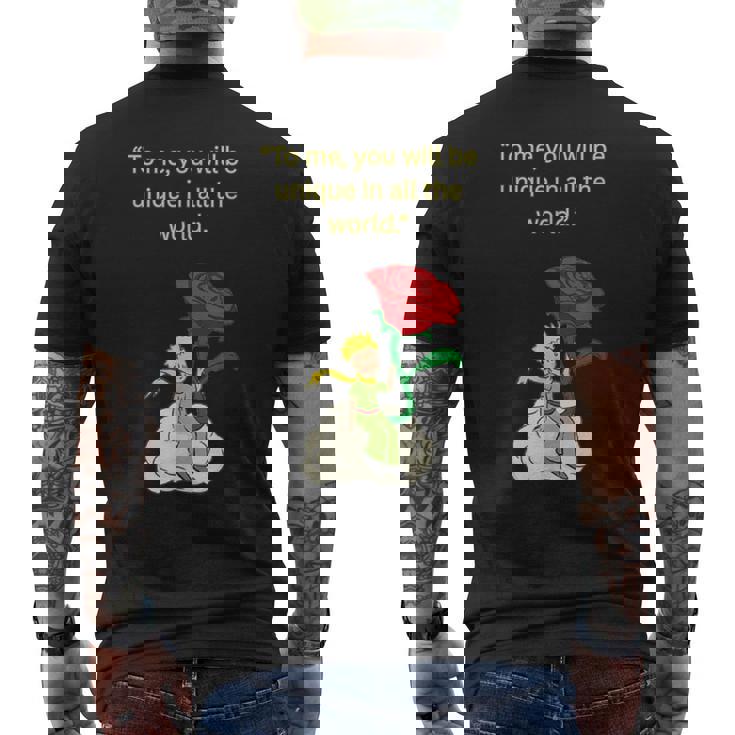 バラの言葉が入った星の王子様 メンズTシャツ バックプリント