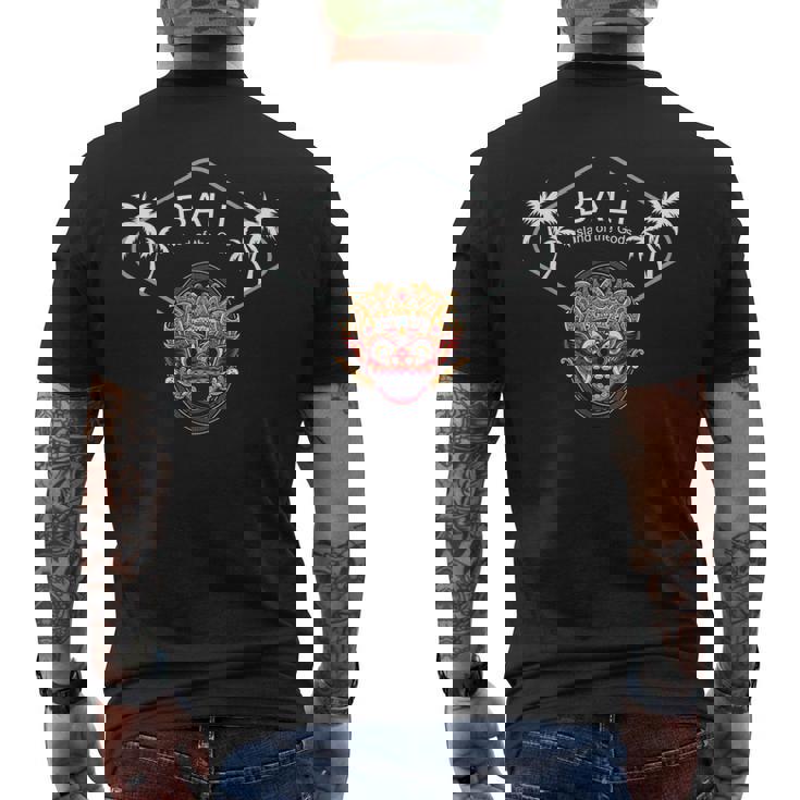 バリ島 バロンマスク 寺 ヤシの木 インドネシア 島 ウブド ギフト ジャワ島 ヌサ ペニダ お土産 サーフ ビーチ メンズTシャツ バックプリント