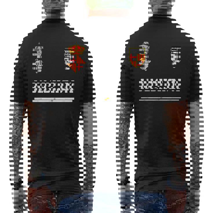 バルセロナ サッカースポーツ フラッグ フットボール メンズTシャツ バックプリント