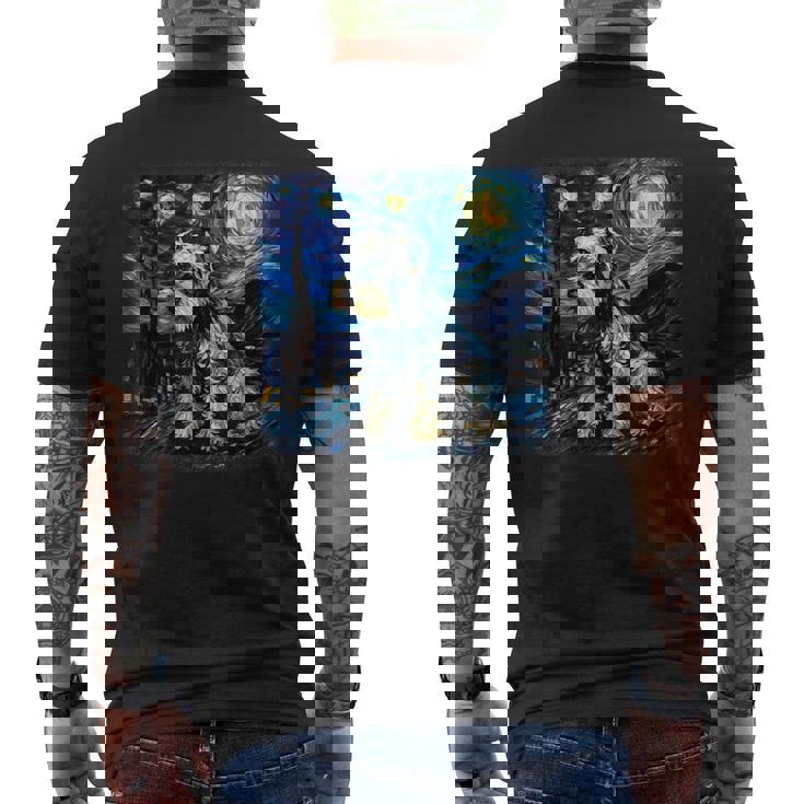 バン・ゴッホ 星月夜ミニチュア・シュナウザー メンズTシャツ バックプリント