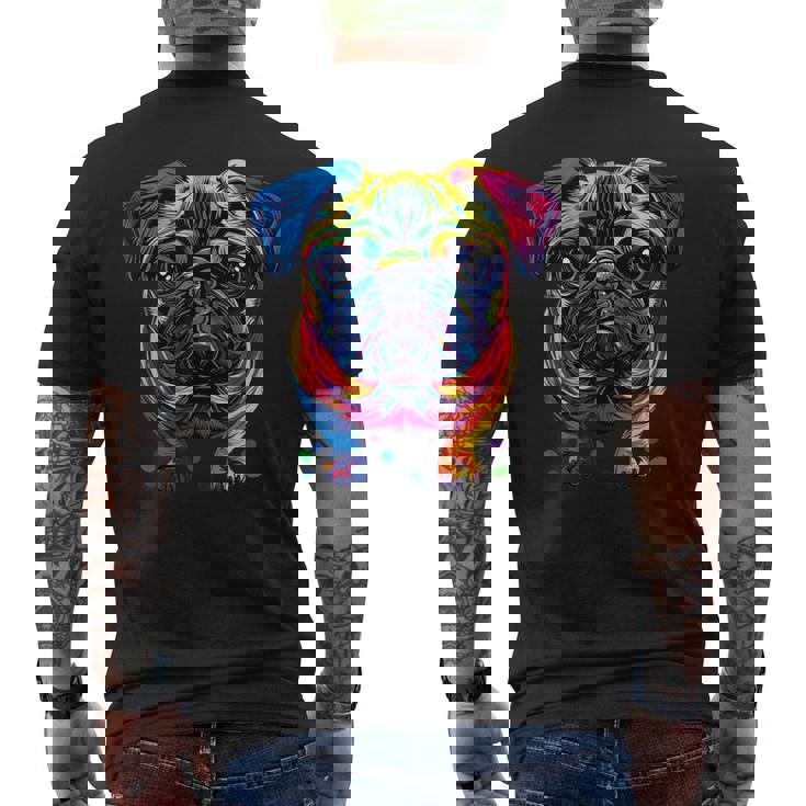 パグ犬 カラフルカラー ポップアート レインボー カーリン キュート パグ メンズTシャツ バックプリント