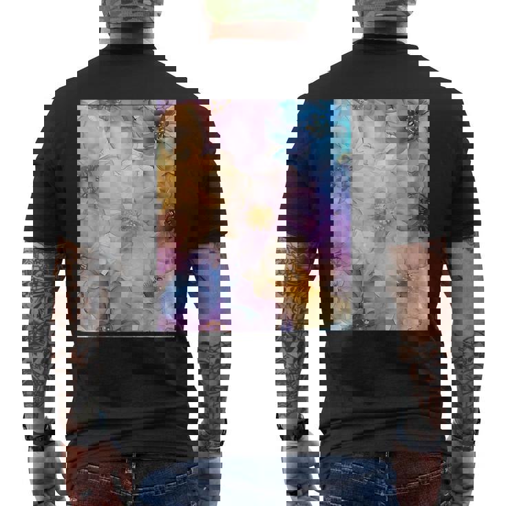 パステルインクのイラストにマルチカラー春の花。 メンズTシャツ バックプリント