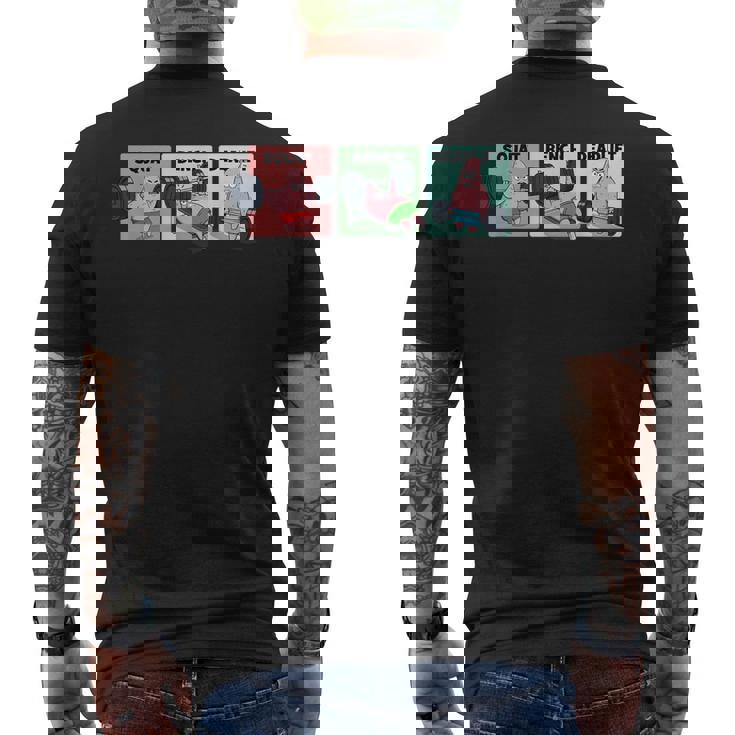 パトリック スクワット、ベンチ、デッドリフト 面白いパワーリフティング メンズTシャツ バックプリント