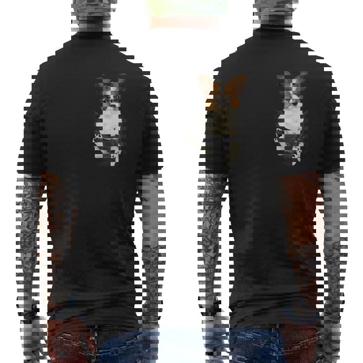 パピヨン愛好家のためのポケットに入った面白いパピヨン メンズTシャツ バックプリント